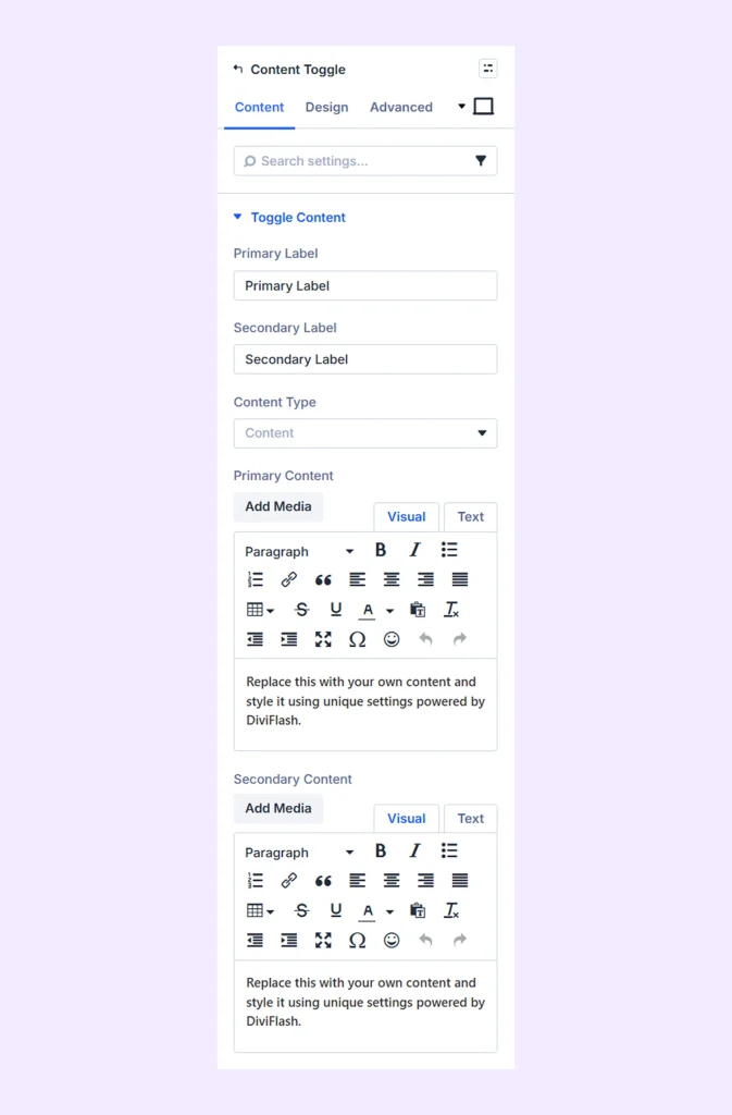 Content Toggle Module Overview - DiviFlash Docs