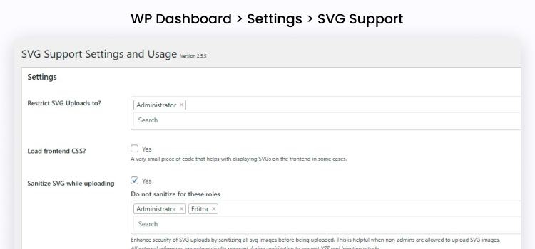 SVG Support Plugin Settings