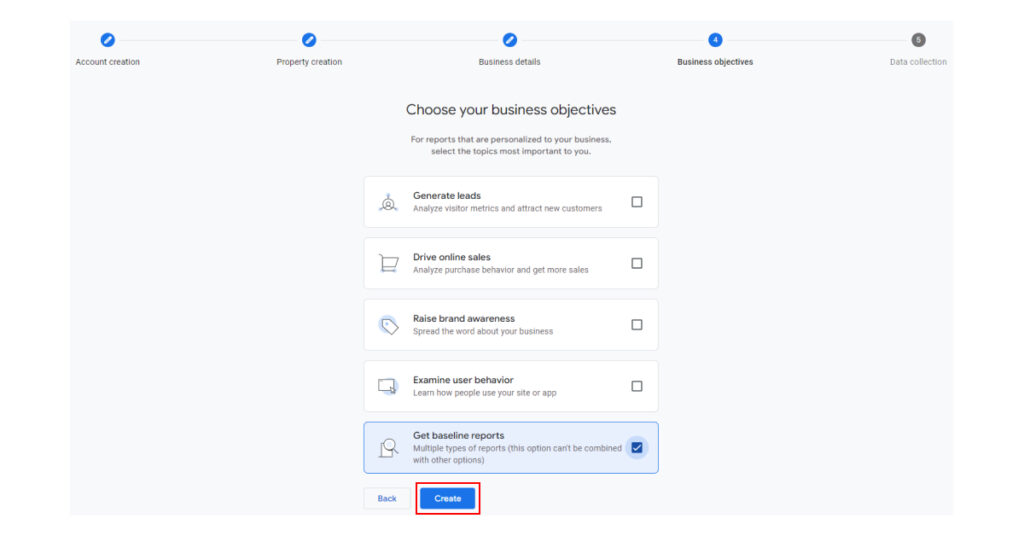 Choose Business Objectives for Google Analytics 4