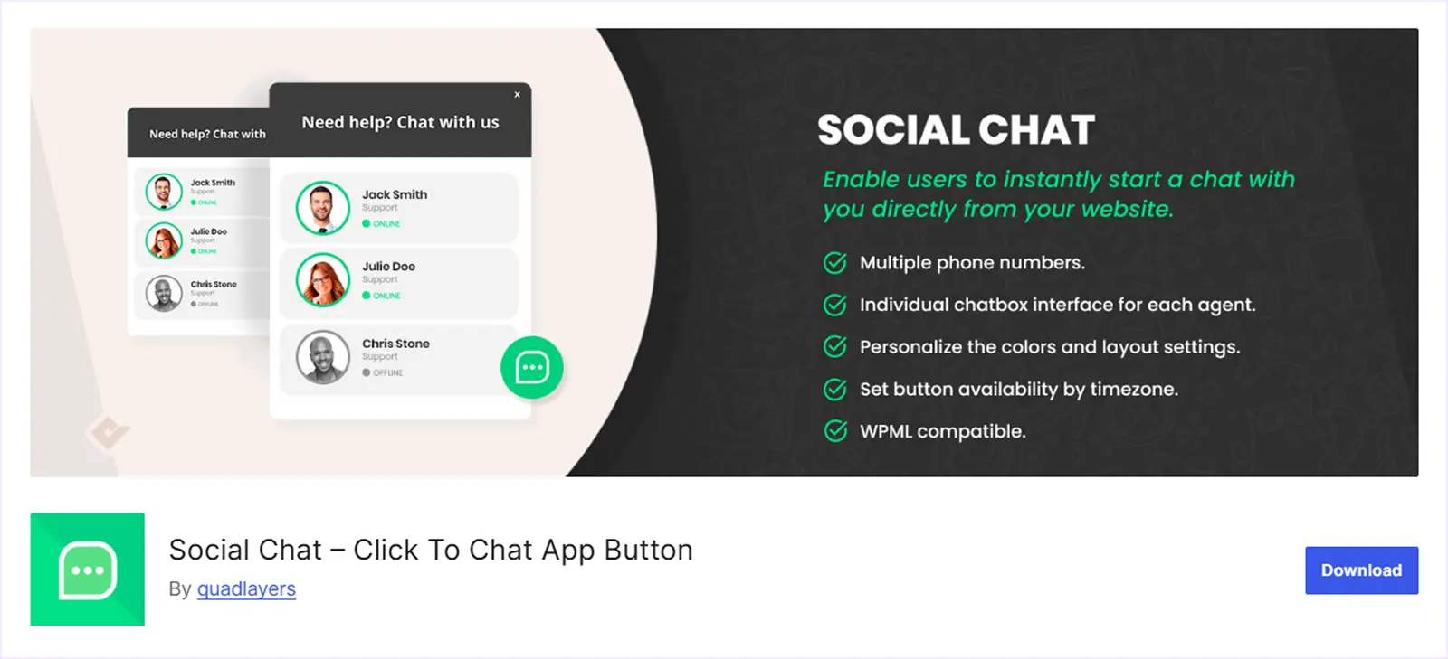Social Chat – Click To Chat App Button