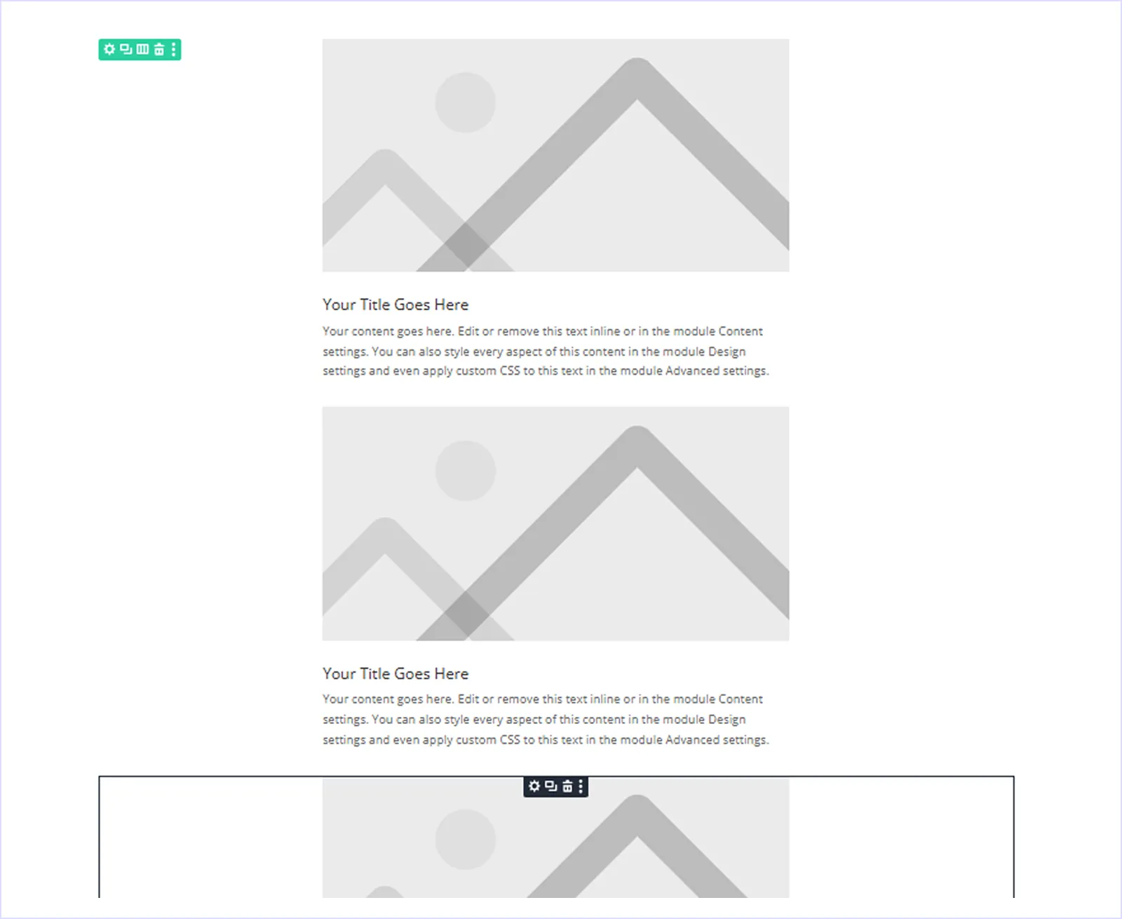 Insert three Blurb modules inside that single column