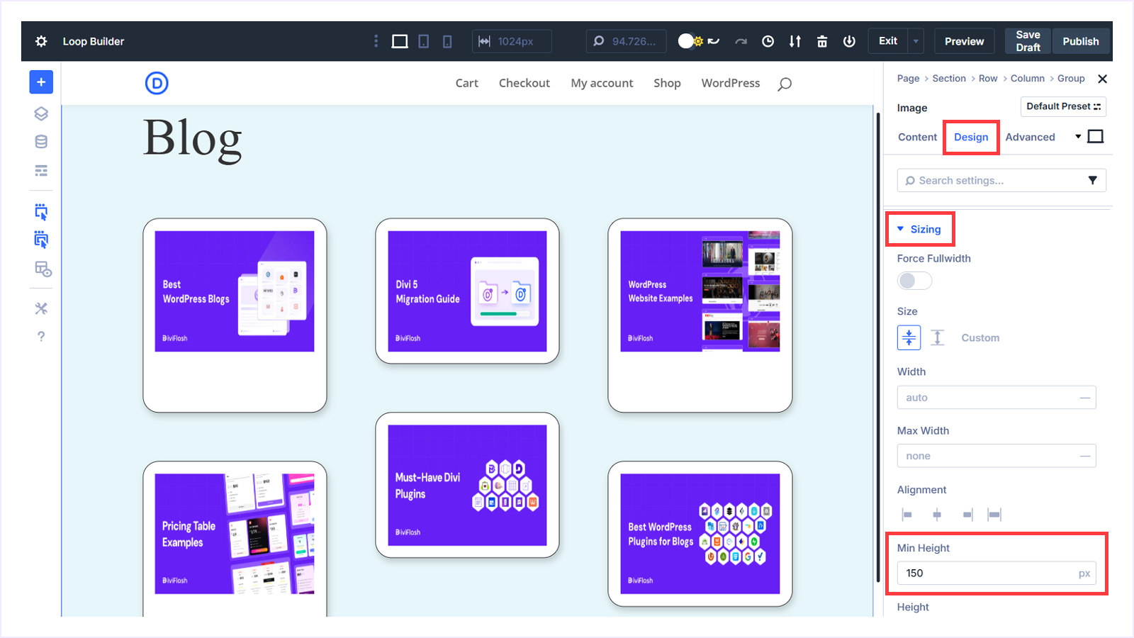 Adjust the Featured image Sizing