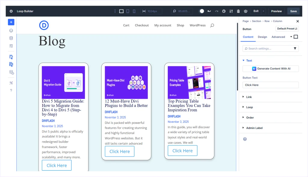 Button Module is added after Post Excerpt