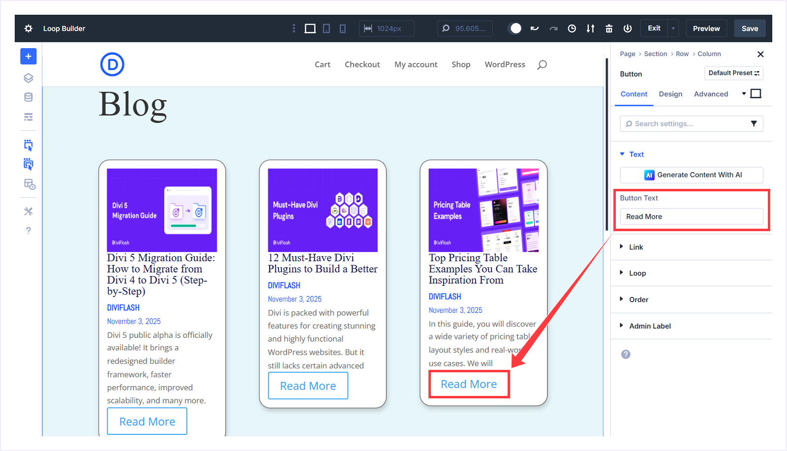 Change the Button Text from Content tab