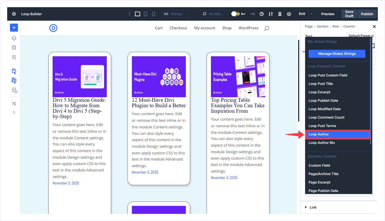 Choose Loop Author from the menu