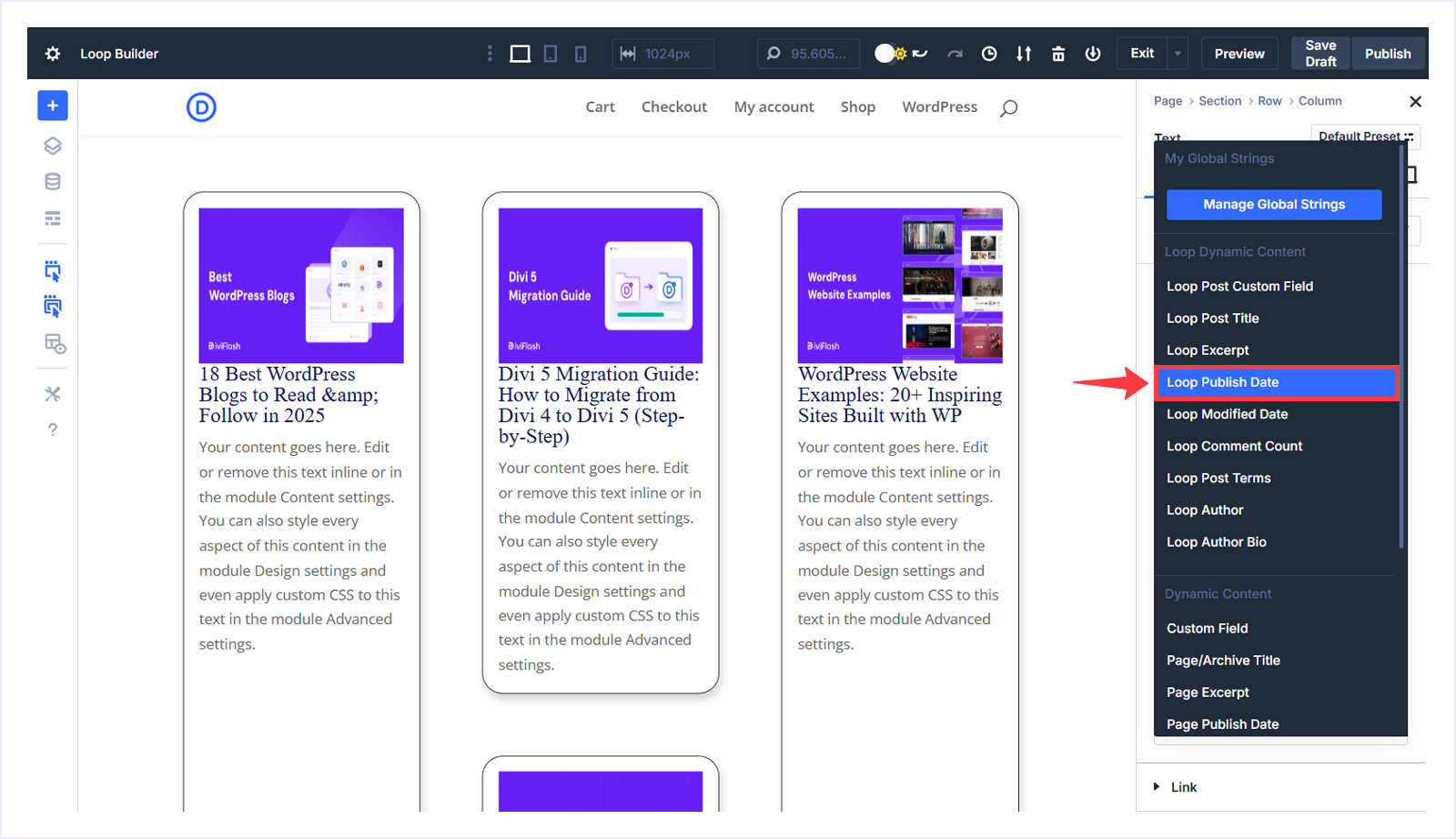 Choose Loop Publish Date
