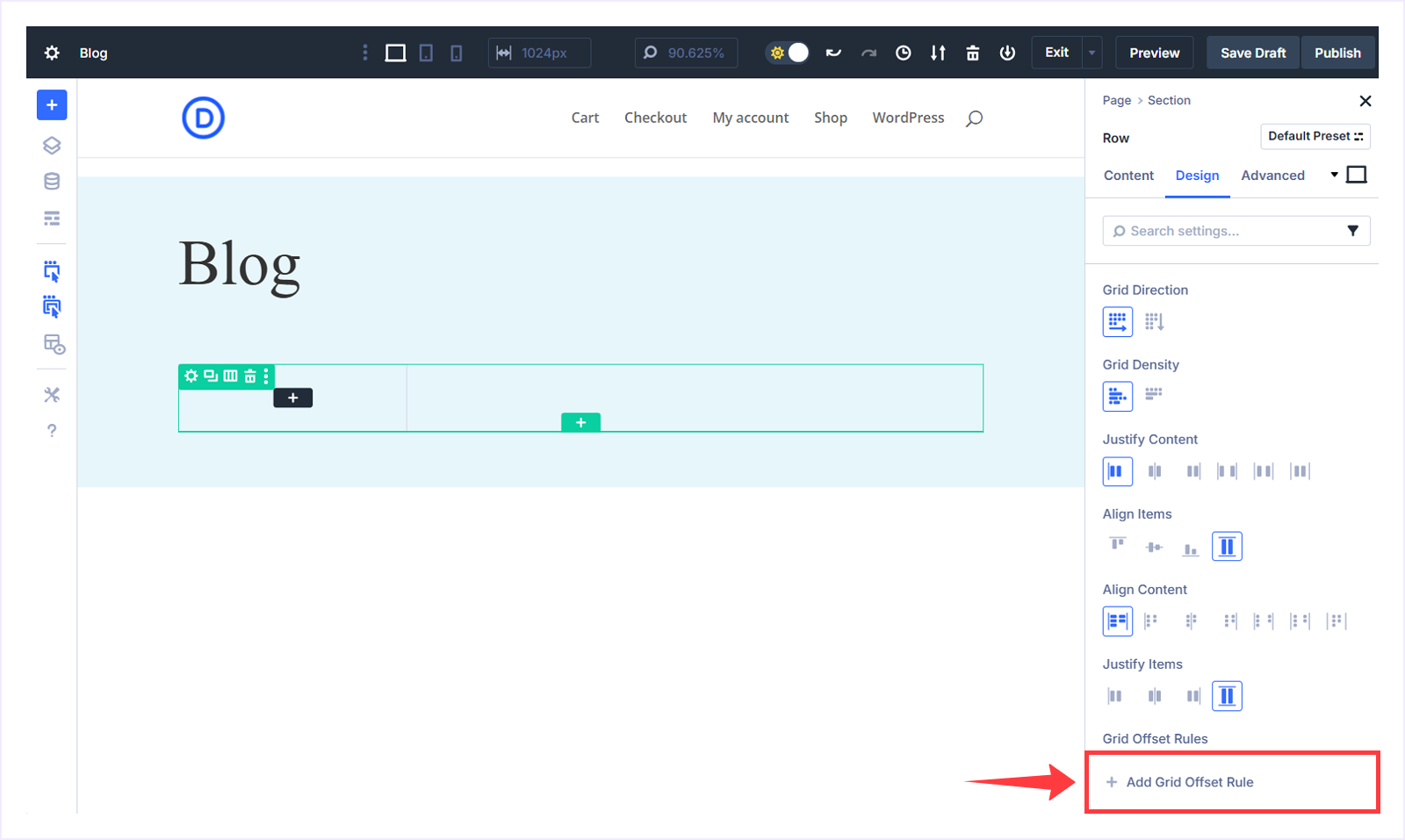 Click Grid Offset Rule to add a new Rule