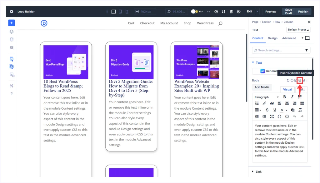 Click Insert Dyanmic Content