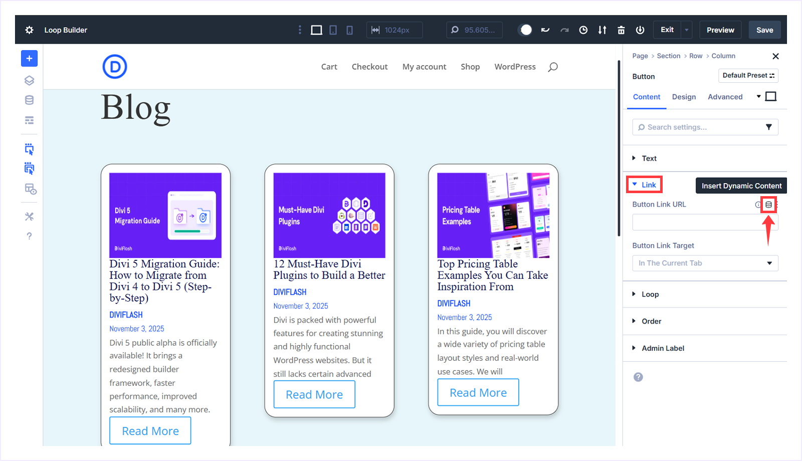 Click insert dynamic- ontent for Button