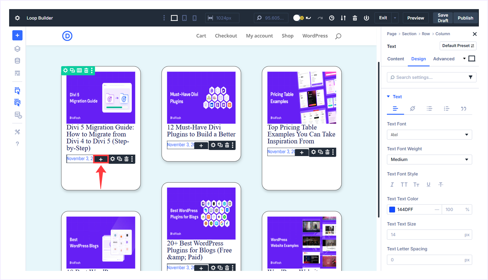 Click Plus icon above Pubished Date Text