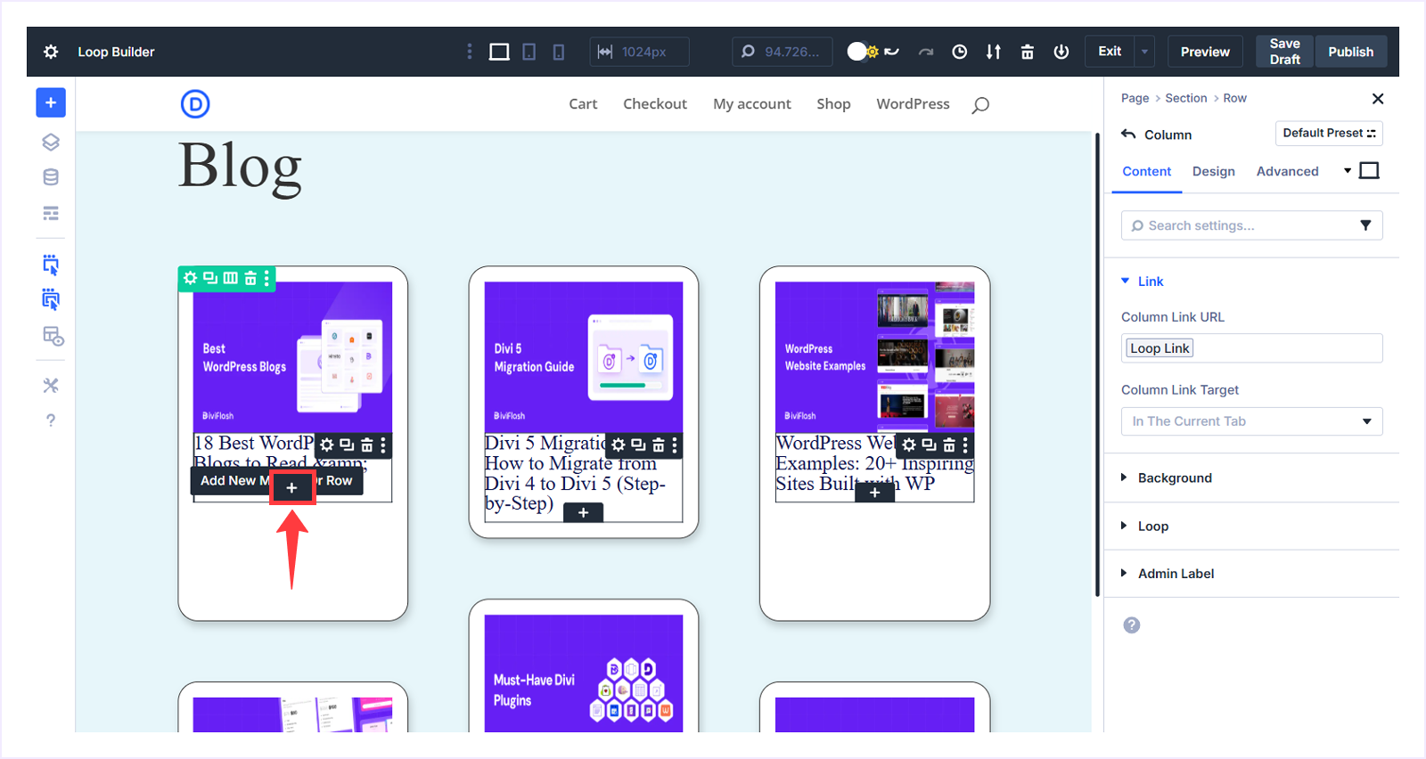 Click Plus icon after Blog Heading