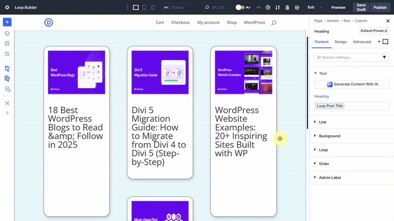 Customize the Blog Headings from Design tab