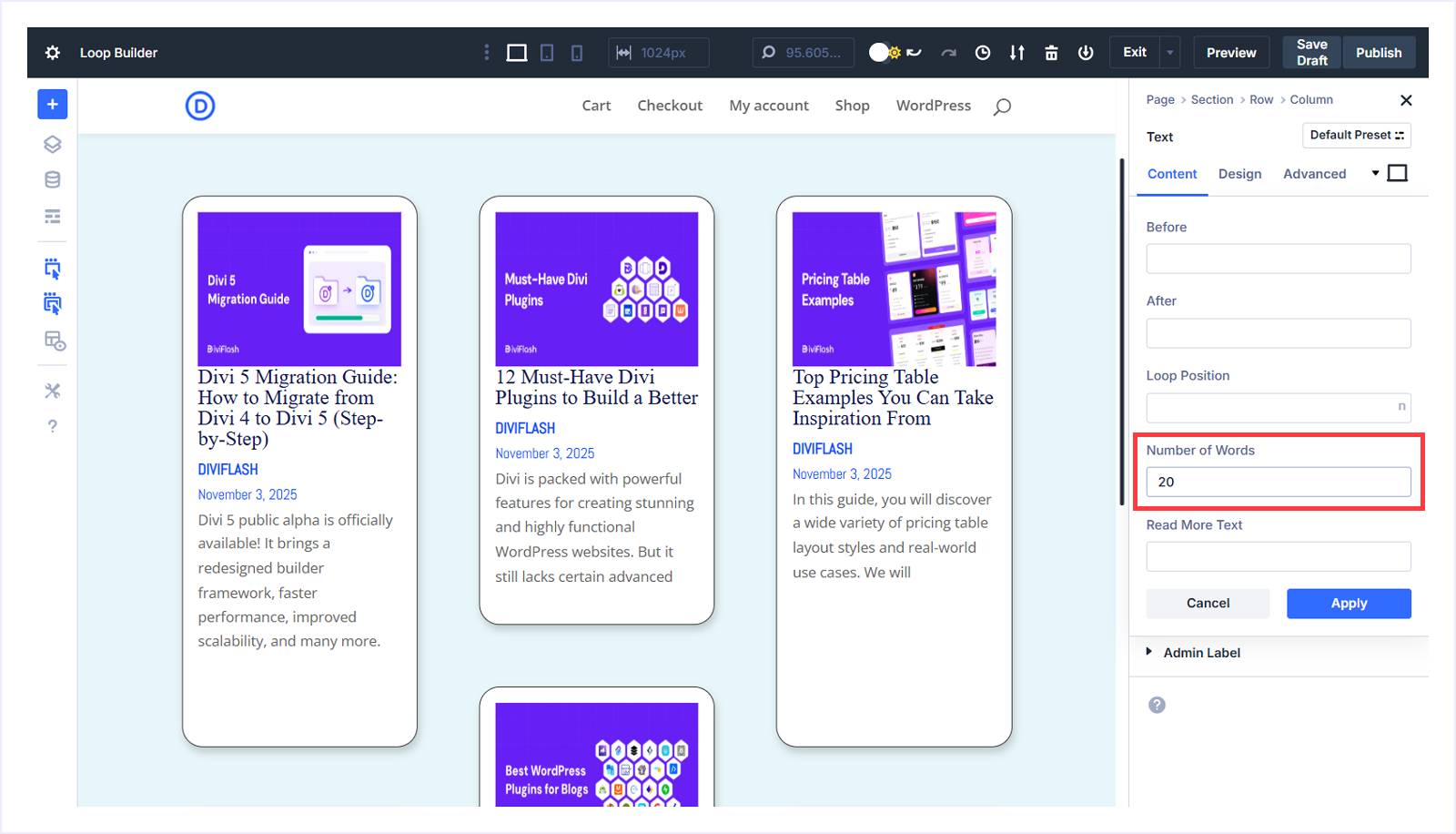 Define the number of words