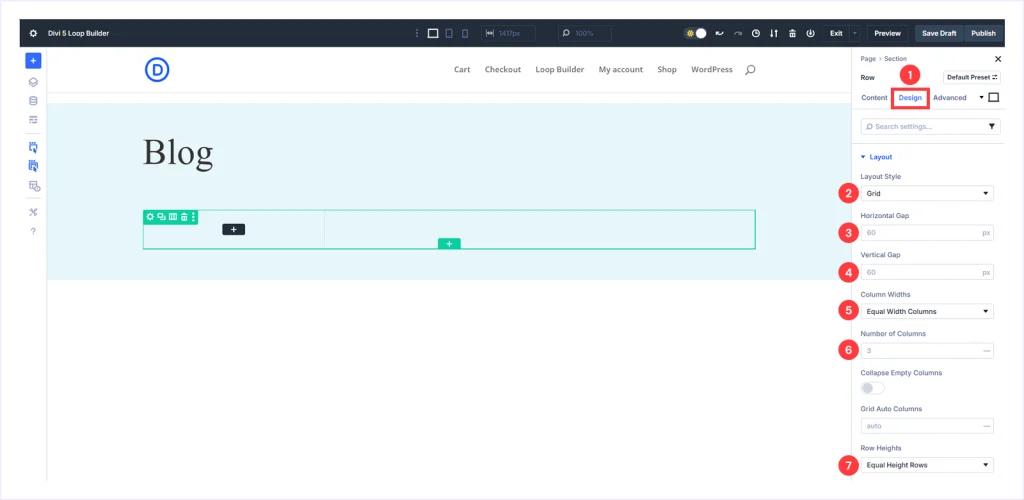 Enable and configure CSS Grid from design tab