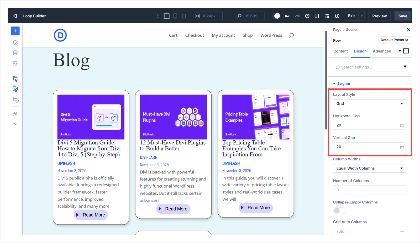 Expand Layout and set the Horizontal and Vertical gap