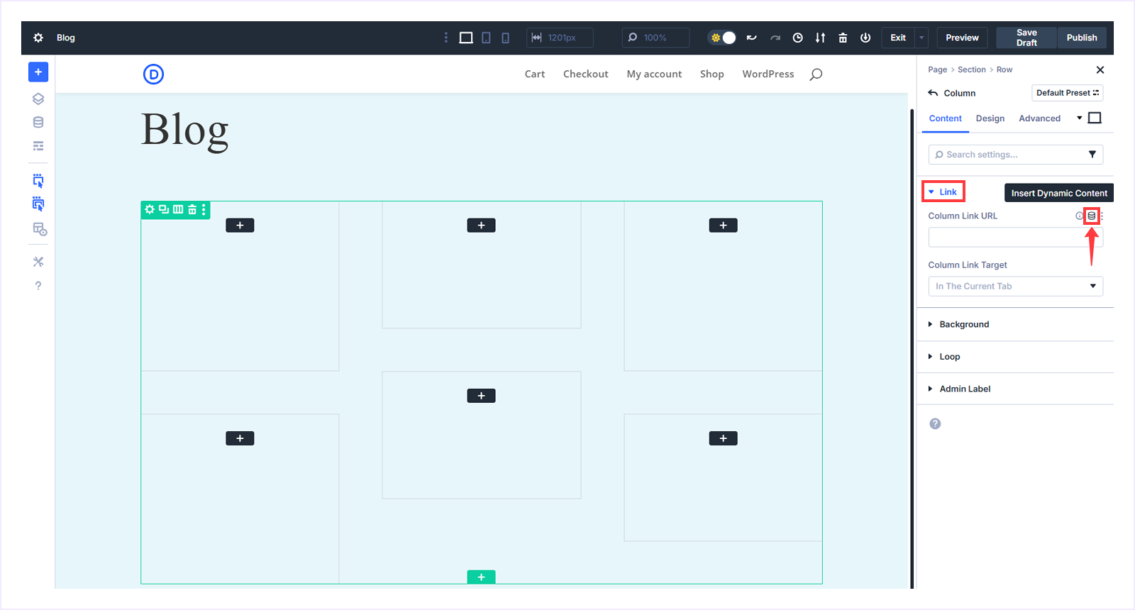 Expand Link Section to insert Dynamic Content