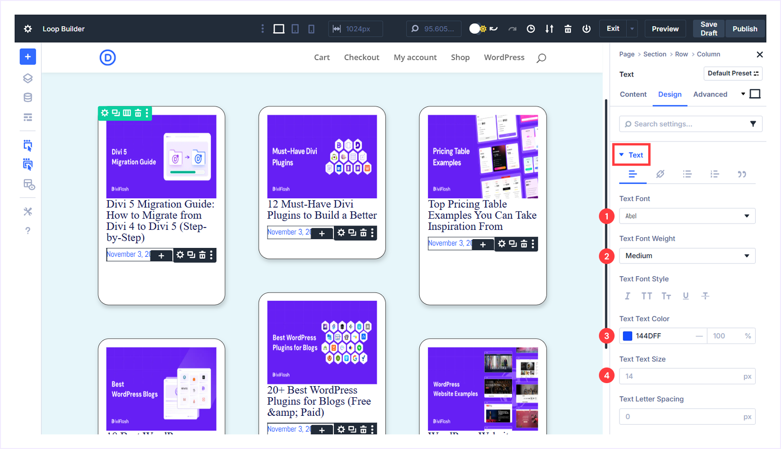 Expand Text Dropdown and apply settings