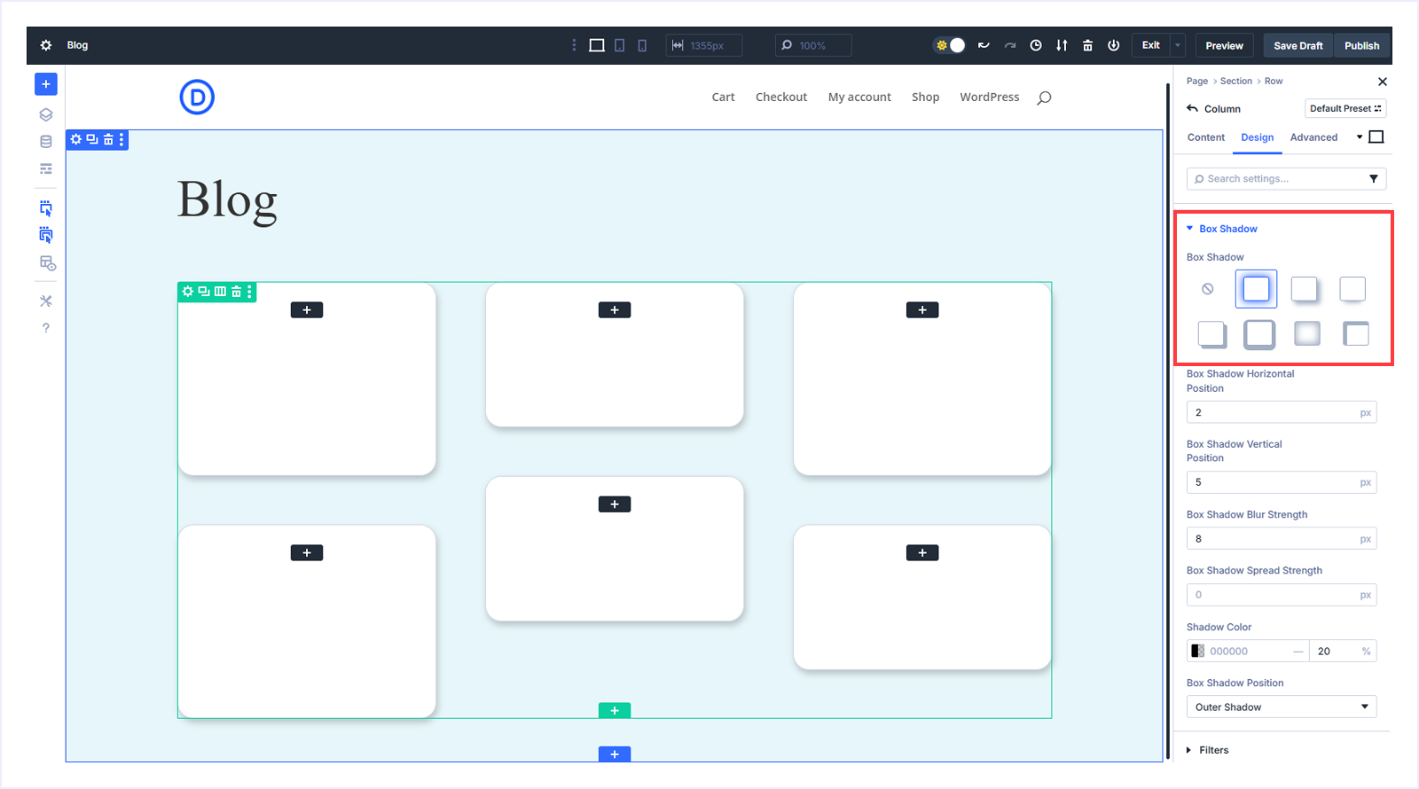 Expand the Box Shadow Settings
