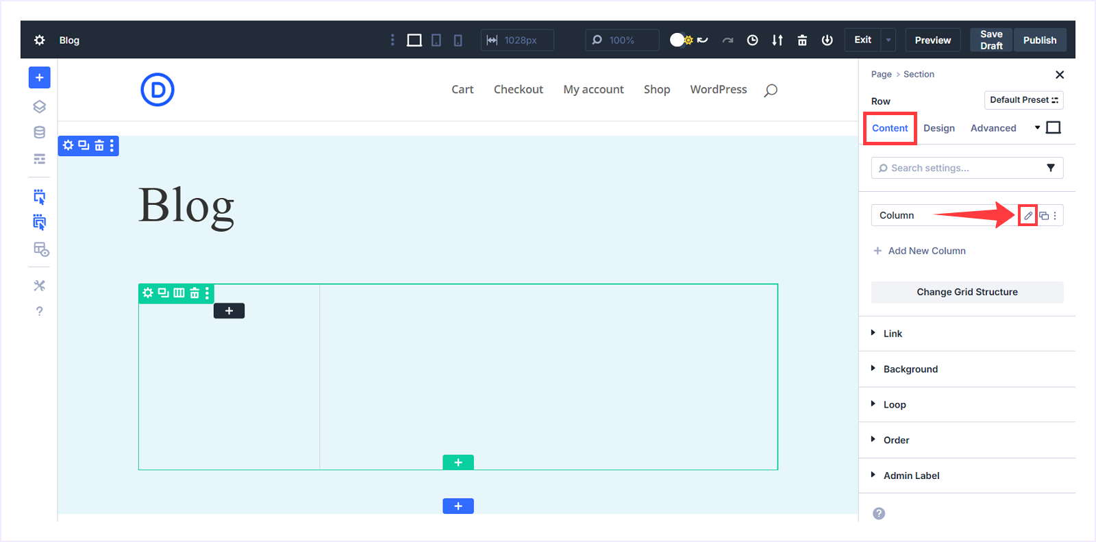 Expand the Column Setting options
