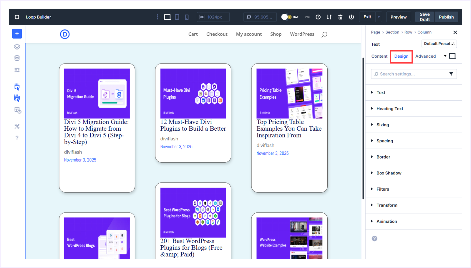 Navigate to Design tab to Customize Author text