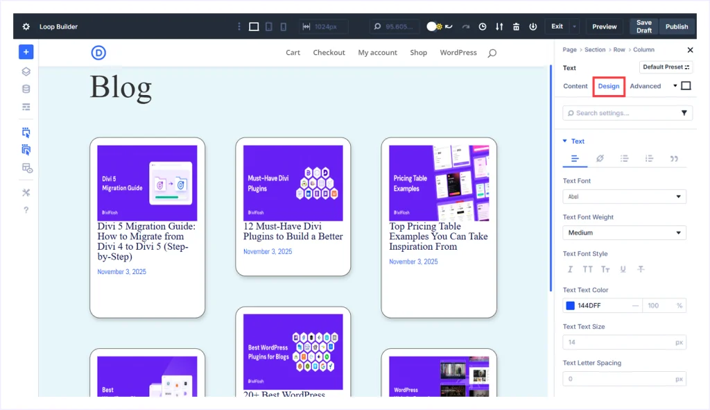 Navigate to Design tab to Style the Text
