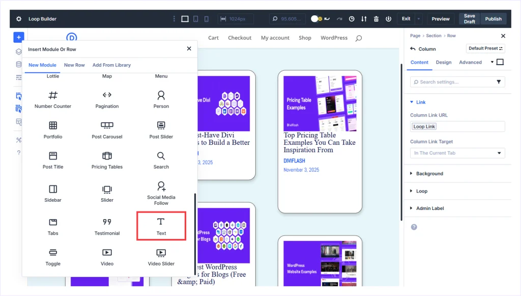 Select text module for post excerpt