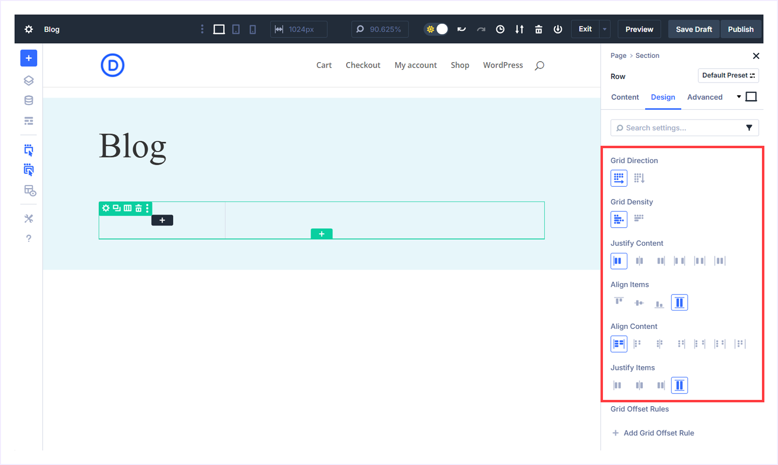 Set the Grid direction and alignment