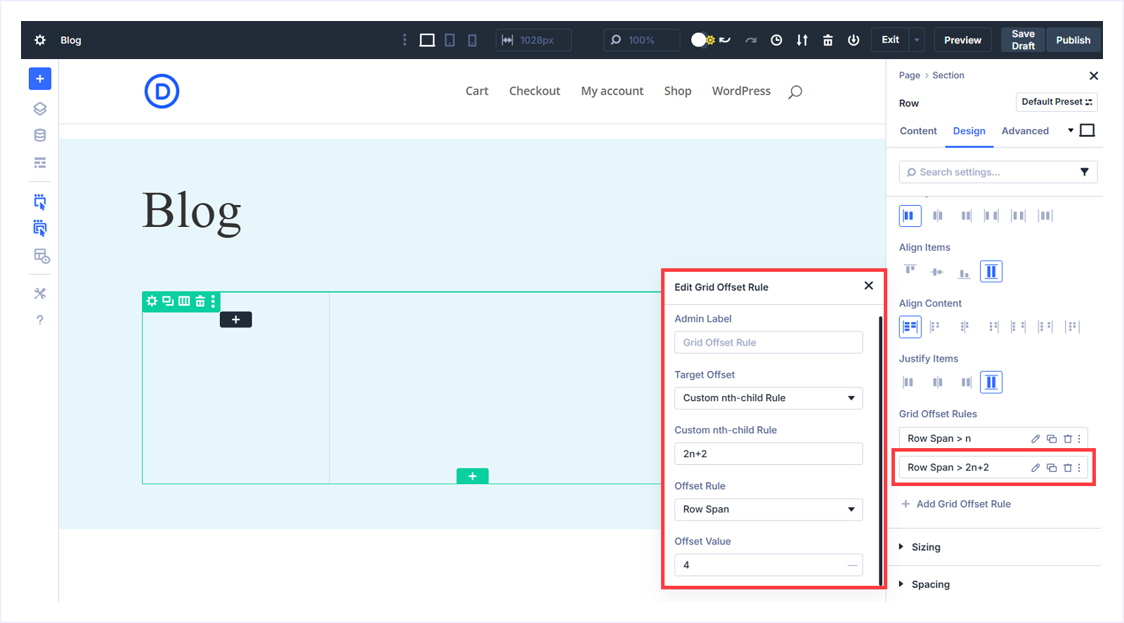 Setting the second Grid Offset Rule by adding values