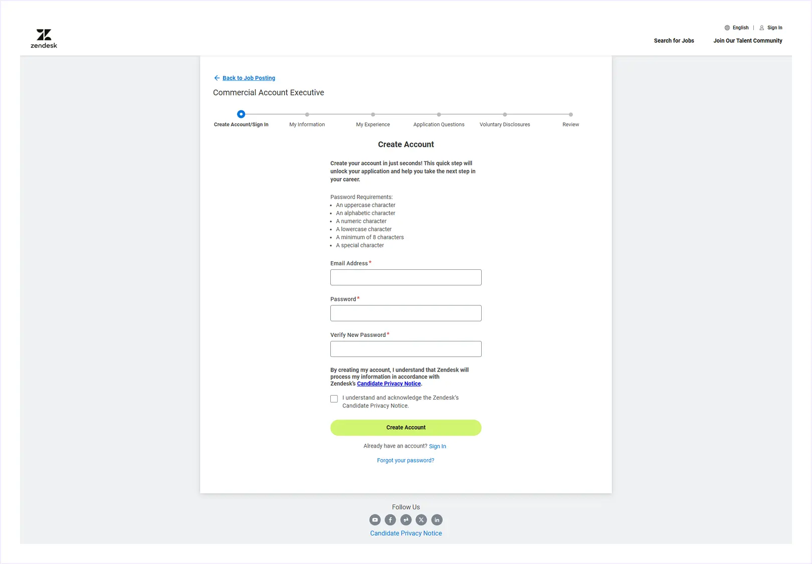 Zendesk Job Application Form