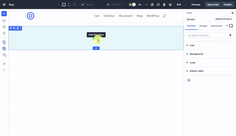 Add a heading module inside row