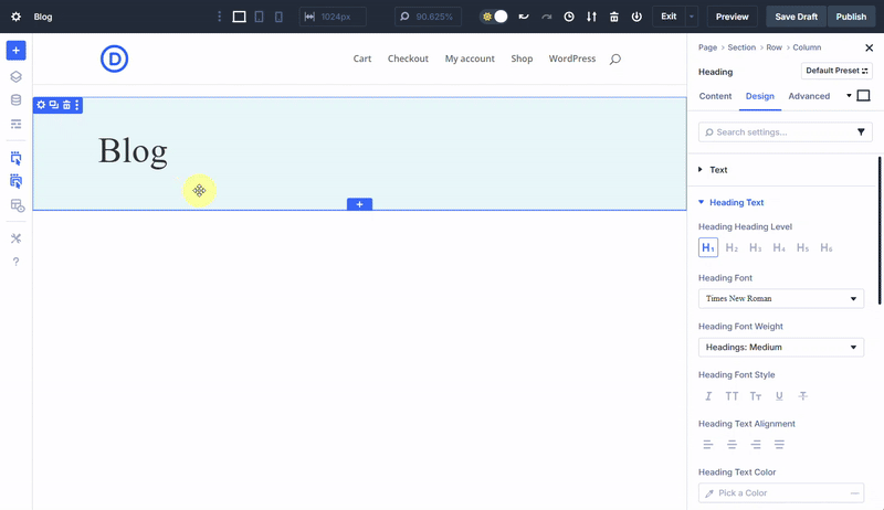 Add a single column row after heading
