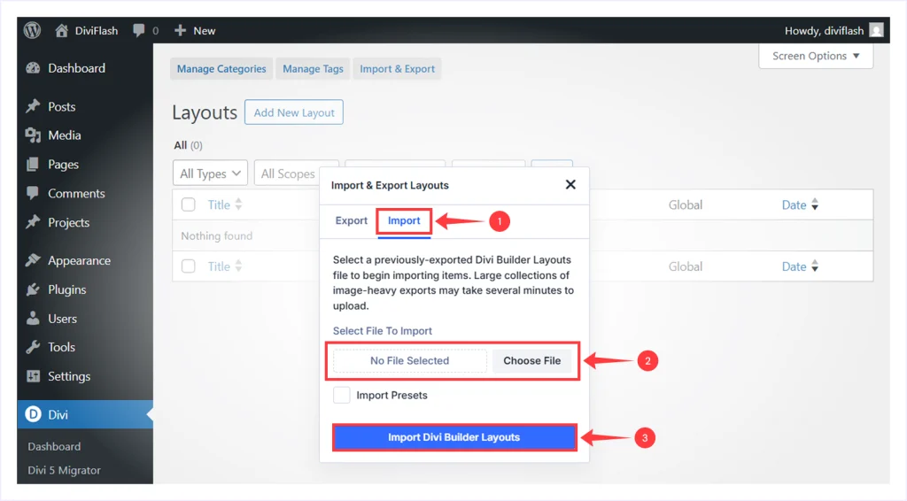Click Import and Select the JSON File from Your Computer