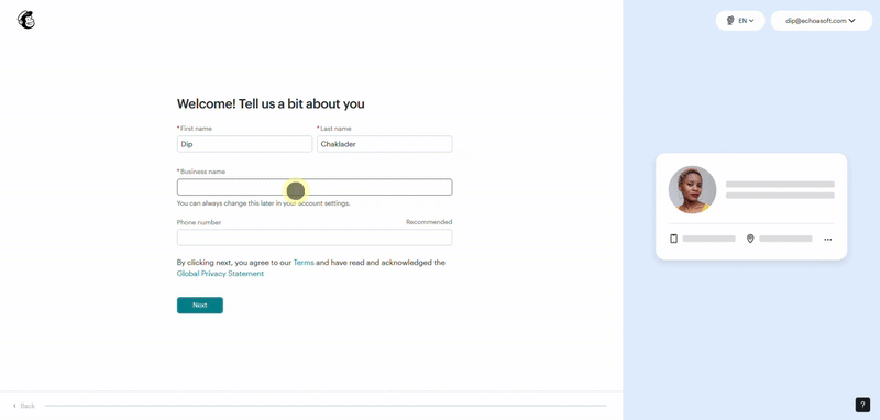 Mailchimp Account Setup Form