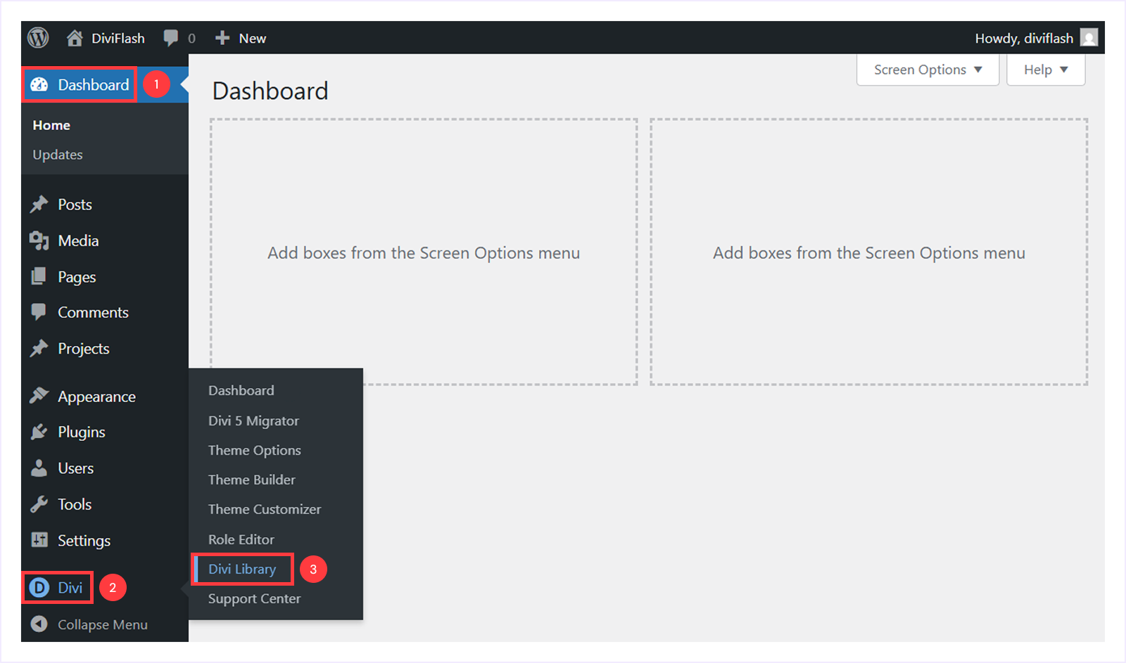 Navigate Divi Library from WordPress Dashboard