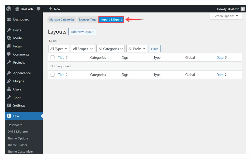 Select the Export Import Tab
