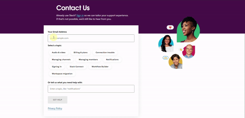 Slack Support Form