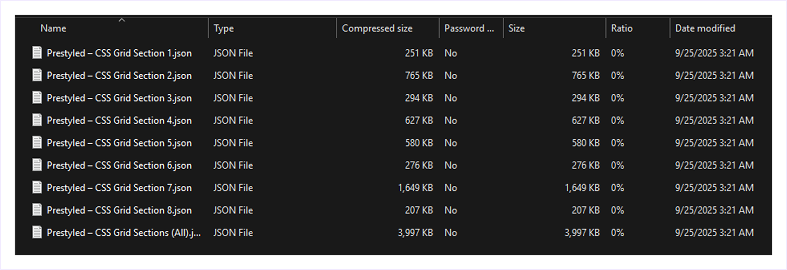 Unzip Files to Get CSS Grid Section JSON Files