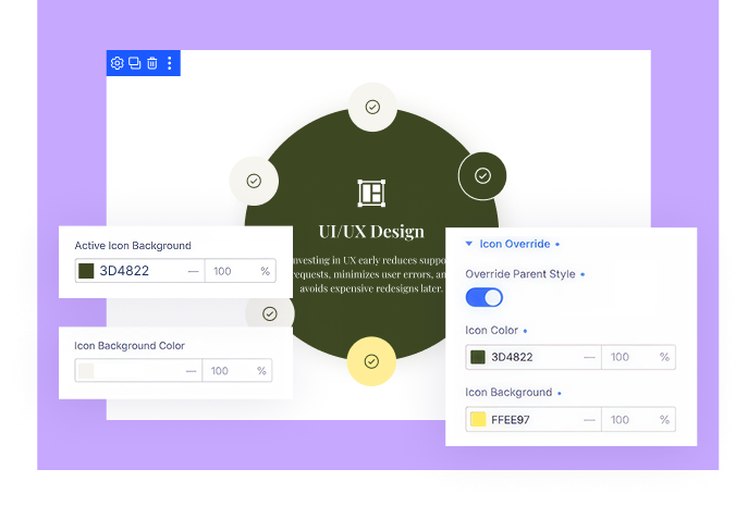 Divi info circle module autoplay and interaction trigger settings with rotation direction controls