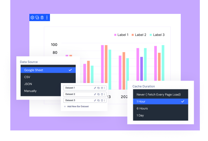 Divi Bar Chart Module data source and dataset settings