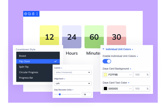 Divi Countdown Timer Module display style settings