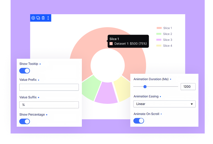 Divi Pie Chart Module tooltip and animation settings