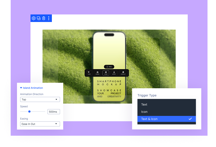 Divi Animated Navigation Island Pill Tap to Expand