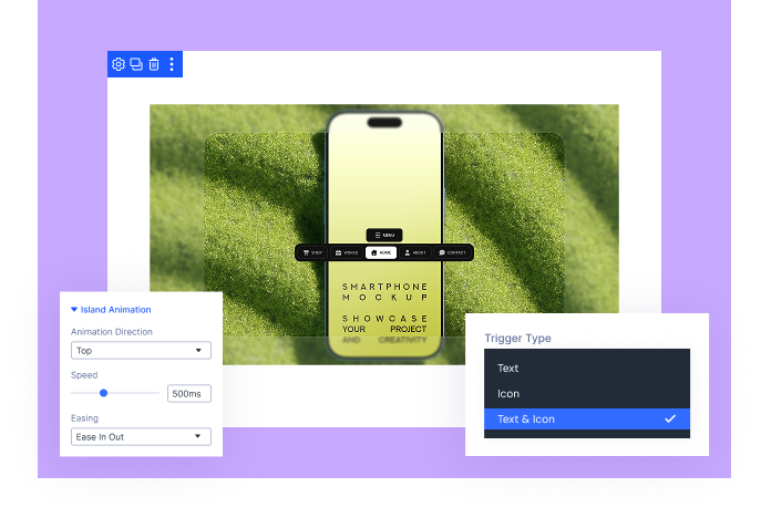 Divi Animated Navigation Island Pill Tap to Expand
