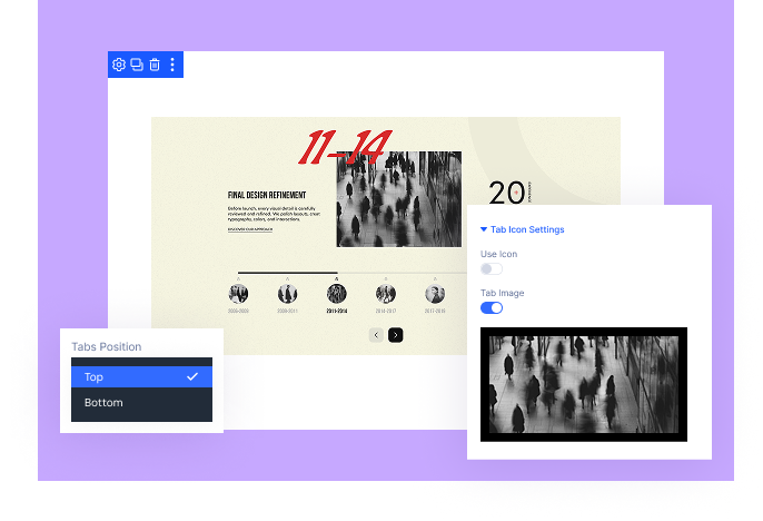 Divi Timeline Tabs Dynamic Content and Tab Fill