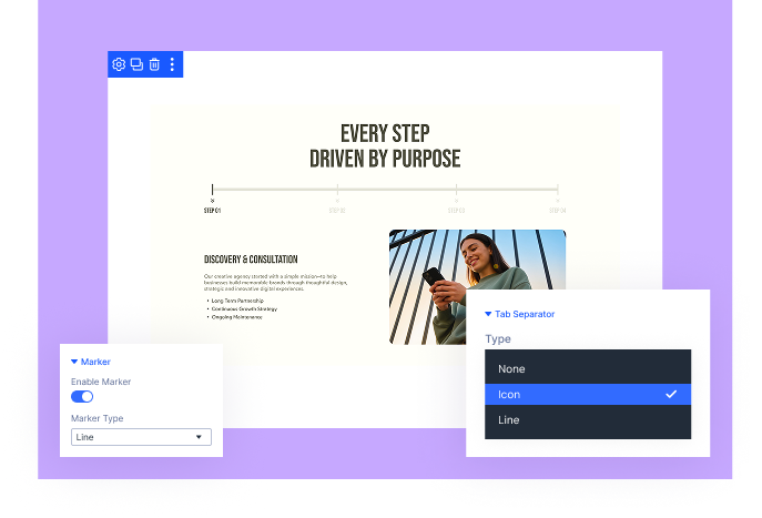 Divi Timeline Tabs Markers and Separators