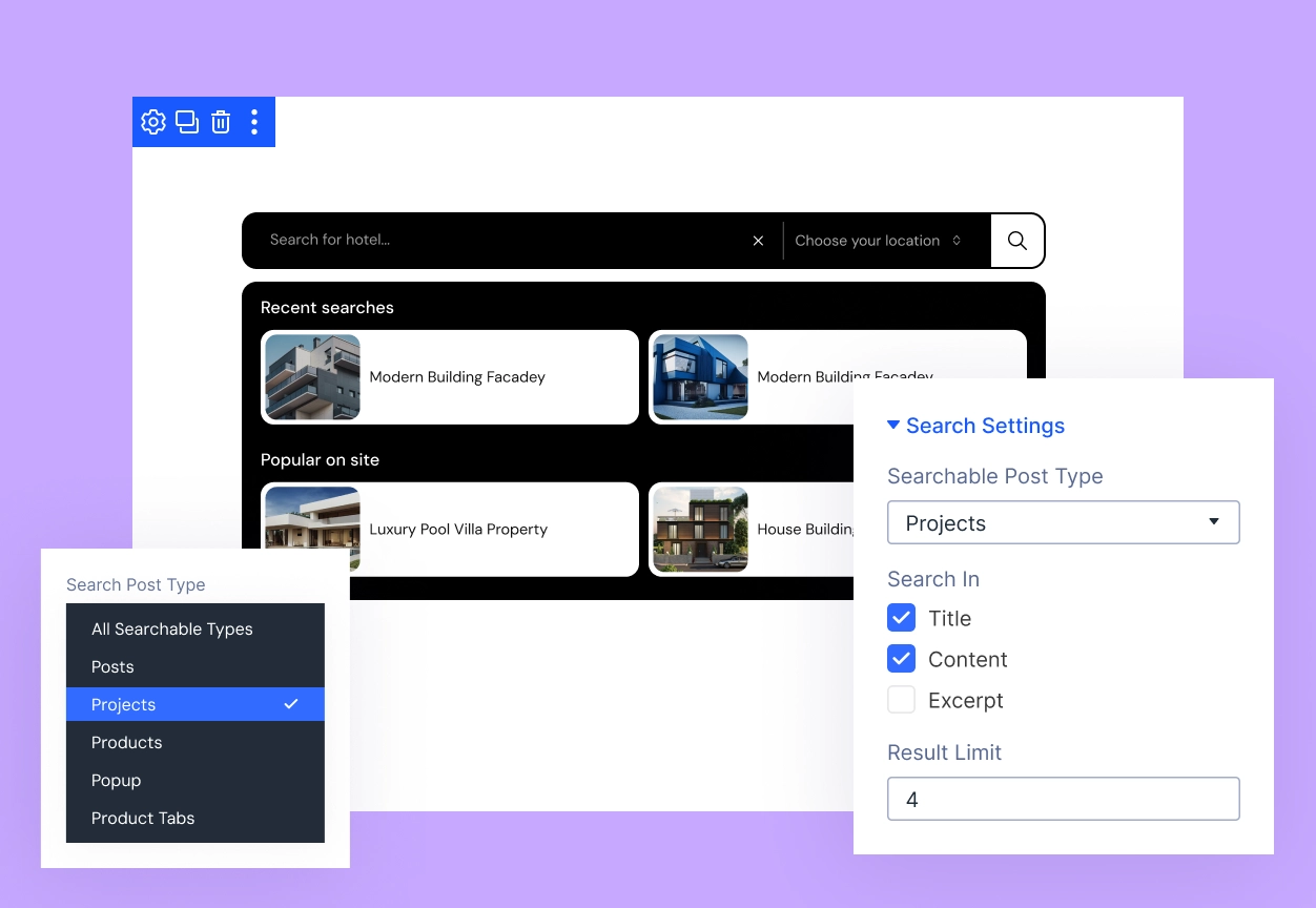 Advanced Divi Search Module Searchable Post Type and Result Settings