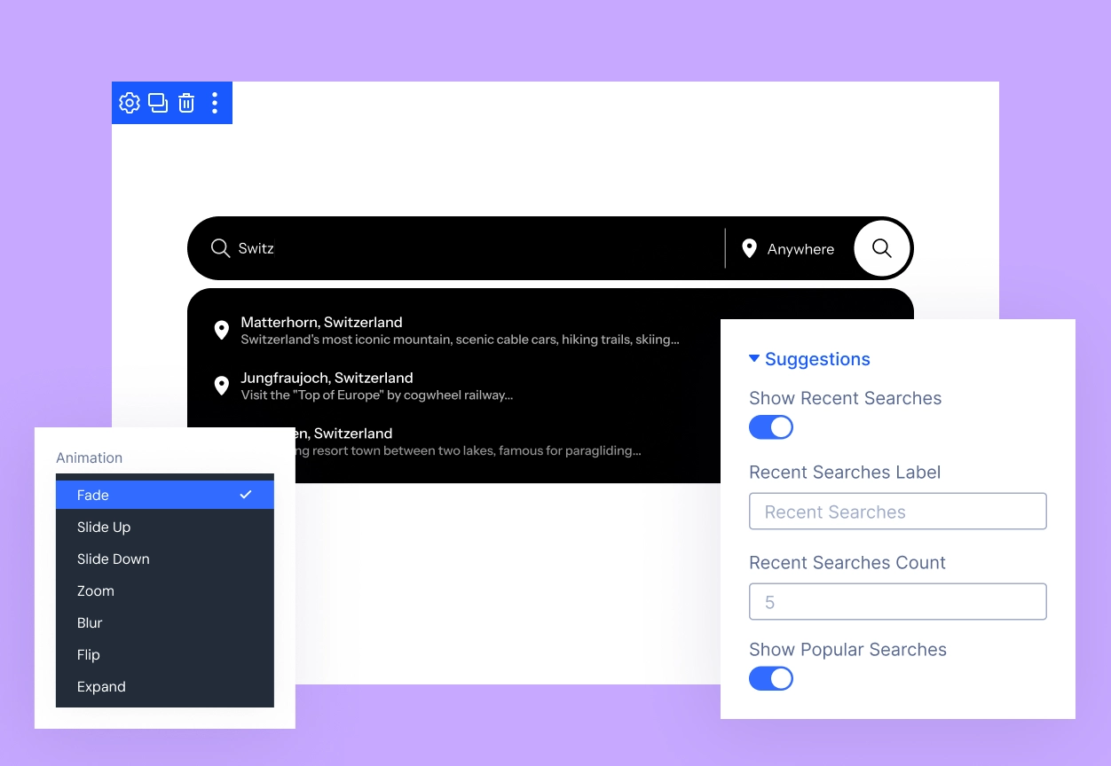 Advanced Divi Search Module Recent and Popular Search Suggestions Settings
