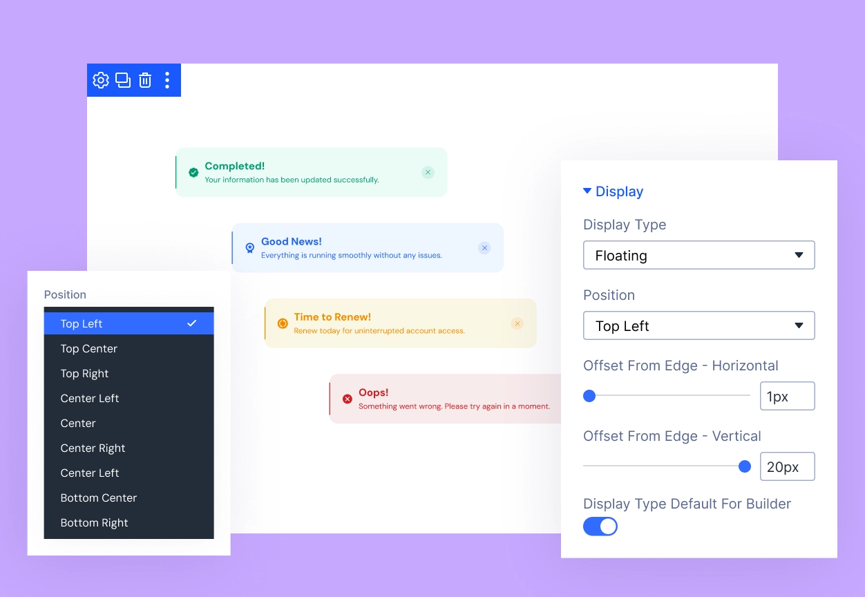 Divi Alert Module Floating Position and Display Type Controls