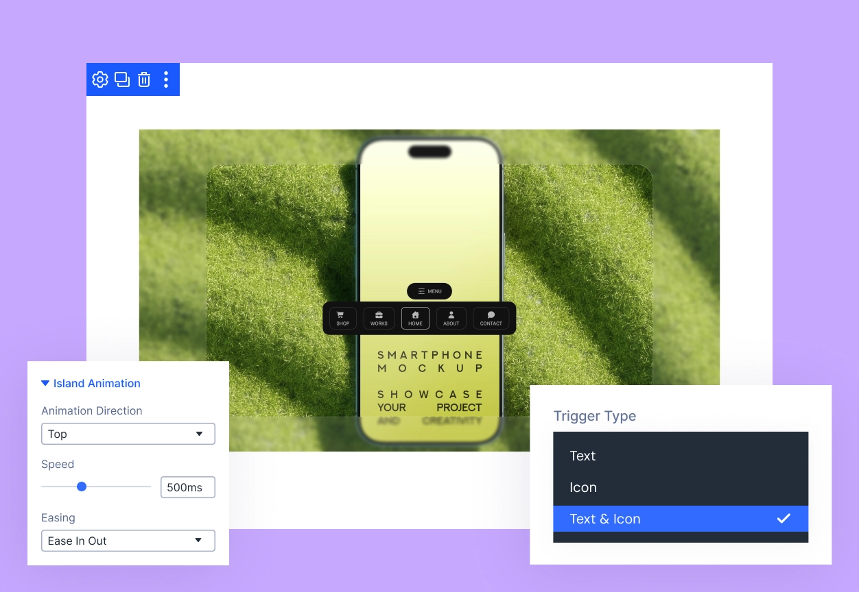 Divi Animated Navigation Island Pill Tap to Expand