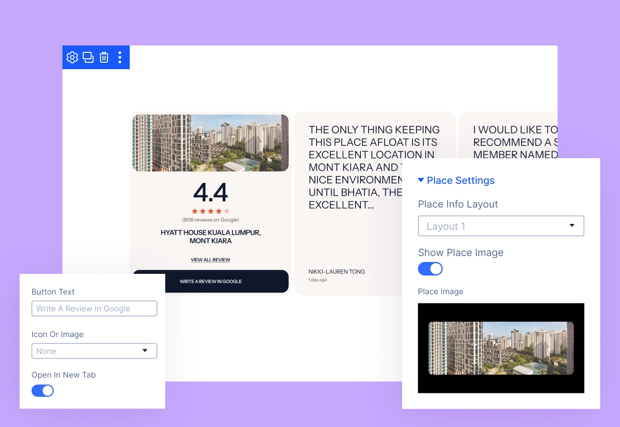 Divi Google Reviews Module Place Info Layout and Header Settings